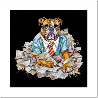 Accountant English Bulldog t-shirt design, a bulldog wearing glasses and holding a calculator Posters and Art